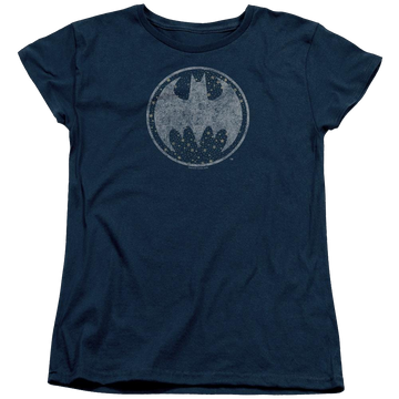 Navy women's t-shirt with Batman Starry Night Shield graphic