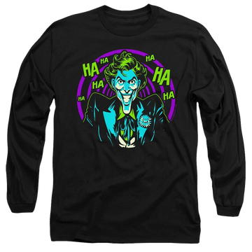Black men's long sleeve t-shirt with Joker Hahaha graphic