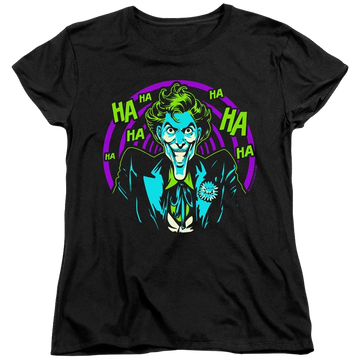 Black women's t-shirt with Joker Hahaha graphic