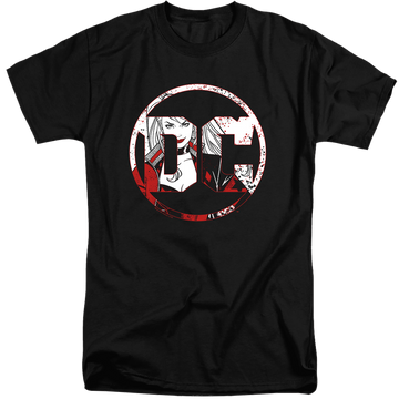Black men's tall fit t-shirt with Harley Quinn Dc Logo Harley graphic