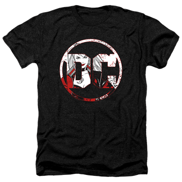 Charcoal men's heather t-shirt with Harley Quinn Dc Logo Harley graphic