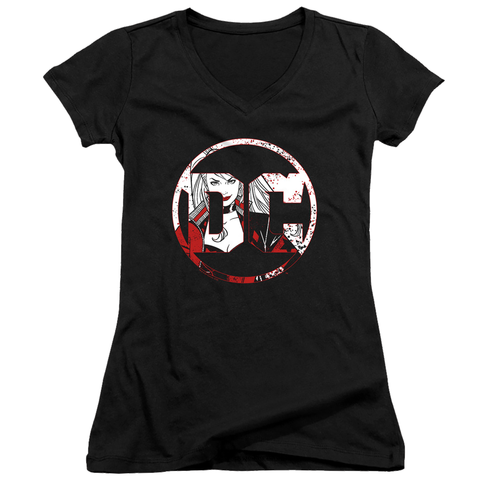 Harley Quinn Dc Logo Harley - Juniors V-Neck T-Shirt Juniors V-Neck T-Shirt Harley Quinn   