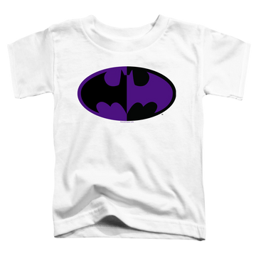 White toddler t-shirt with Dc Batman Split Symbol graphic