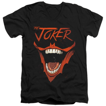 Black men's v-neck t-shirt with Joker Bat Laugh graphic