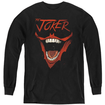 Black youth long sleeve t-shirt with Joker Bat Laugh graphic