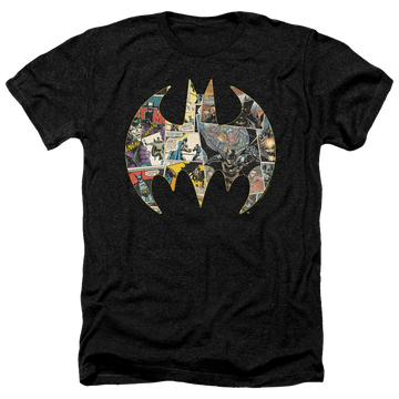 Charcoal men's heather t-shirt with DC Batman Collage Shield graphic