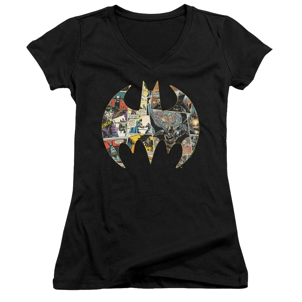 Dc Batman Collage Shield - Juniors V-Neck T-Shirt Juniors V-Neck T-Shirt Batman   