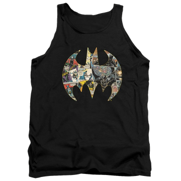 Black men's tank with Dc Batman Collage Shield graphic