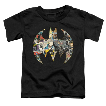 Black toddler t-shirt with Dc Batman Collage Shield graphic