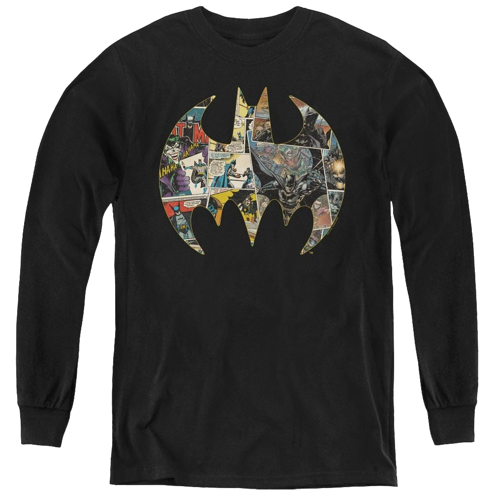Dc Batman Collage Shield - Youth Long Sleeve T-Shirt Youth Long Sleeve T-Shirt Batman   