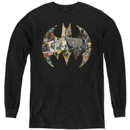 Dc Batman Collage Shield - Youth Long Sleeve T-Shirt Youth Long Sleeve T-Shirt Batman   