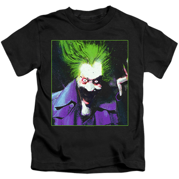 Black kid's t-shirt for ages 4 to 7 with Arkham Asylum Joker graphic