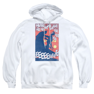 White pullover hoodie with Joker Punchline graphic