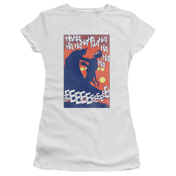 White juniors t-shirt with Joker Punchline graphic