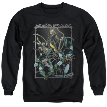 Black men's crewneck sweatshirt with Joker Batman Who Laughs graphic