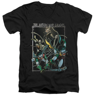 Black men's v-neck t-shirt with Joker Batman Who Laughs graphic