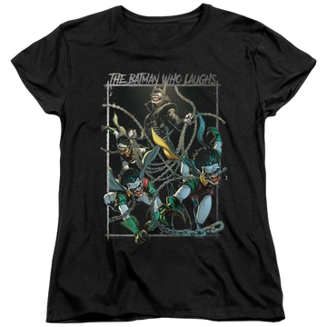 Black women's t-shirt with Joker Batman Who Laughs graphic