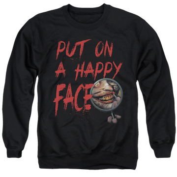 Black men's crewneck sweatshirt with Joker Happy Face graphic
