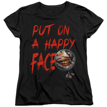 Black women's t-shirt with Joker Happy Face graphic