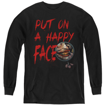 Black youth long sleeve t-shirt with Joker Happy Face graphic