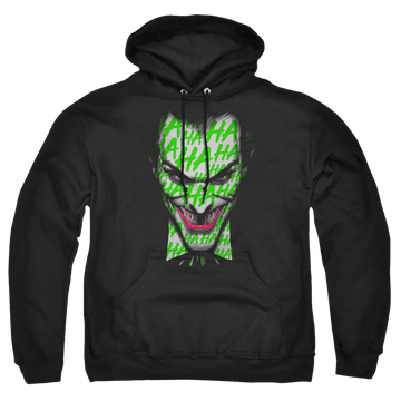 Black pullover hoodie with Joker Ha Smile graphic
