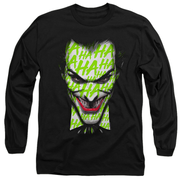 Black men's long sleeve t-shirt with Joker Ha Smile graphic
