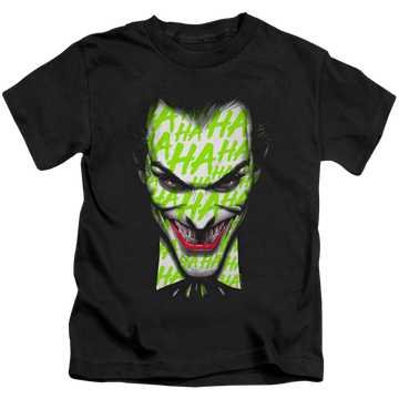 Black kid's t-shirt for ages 4 to 7 with Joker Ha Smile graphic