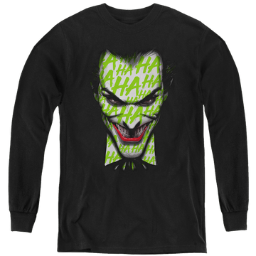 Black youth long sleeve t-shirt with Joker Ha Smile graphic