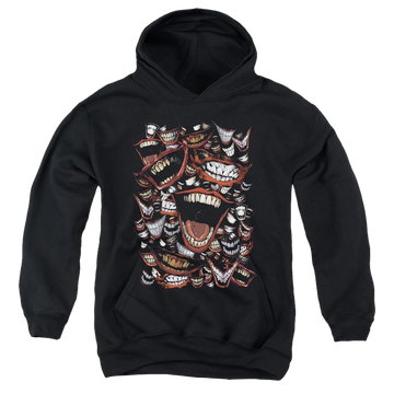 Black youth hoodie for ages 8 to 12 with Joker Famous Wretch graphic