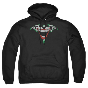 Black pullover hoodie with Joker Bat Logo graphic