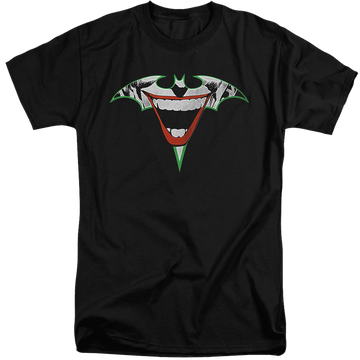 Black men's tall fit t-shirt with Joker Bat Logo graphic