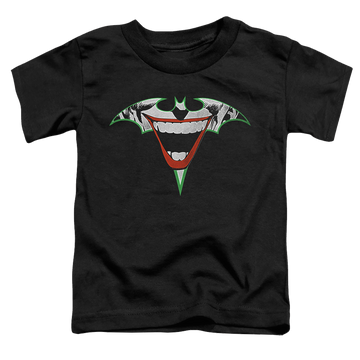 Black toddler t-shirt with Joker Bat Logo graphic