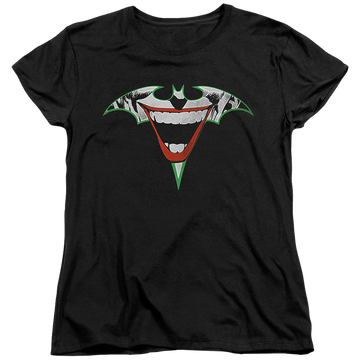 Black women's t-shirt with Joker Bat Logo graphic