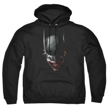 Black pullover hoodie with Joker Batman Who Laughs Head graphic