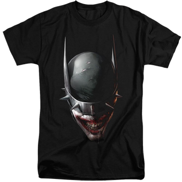 Black men's tall fit t-shirt with Joker Batman Who Laughs Head graphic