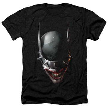 Charcoal men's heather t-shirt with Joker Batman Who Laughs Head graphic