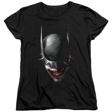 Black women's t-shirt with Joker Batman Who Laughs Head graphic