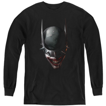 Black youth long sleeve t-shirt with Joker Batman Who Laughs Head graphic