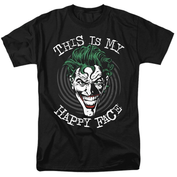 Black men's regular fit t-shirt with Joker Maniacal Spiral graphic