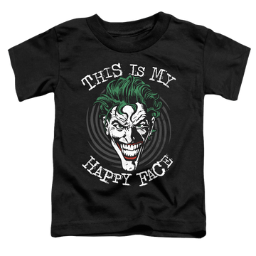 Black toddler t-shirt with Joker Maniacal Spiral graphic