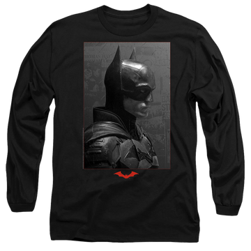 Black men's long sleeve t-shirt with The Batman (2022) Worn Portrait graphic