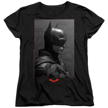 Black women's t-shirt with The Batman (2022) Worn Portrait graphic