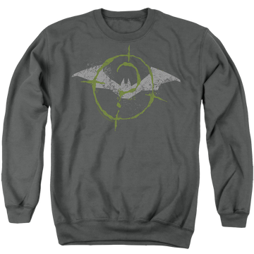 Charcoal men's crewneck sweatshirt with The Batman (2022) Scribbles Bat Logo graphic