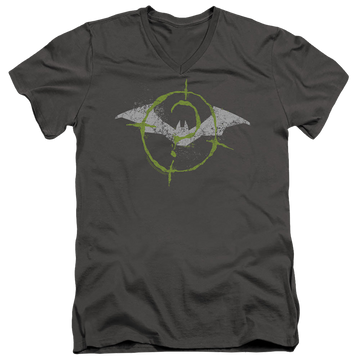 Charcoal men's v-neck t-shirt with The Batman (2022) Scribbles Bat Logo graphic