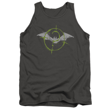 Charcoal men's tank with The Batman (2022) Scribbles Bat Logo graphic