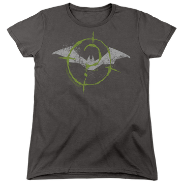 Charcoal women's t-shirt with The Batman (2022) Scribbles Bat Logo graphic