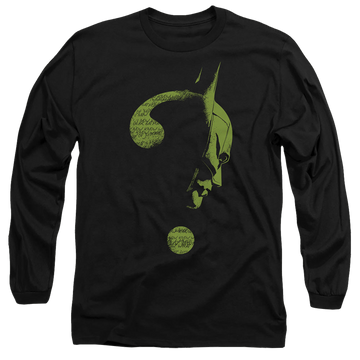 Black men's long sleeve t-shirt with The Batman (2022) Question Mark graphic