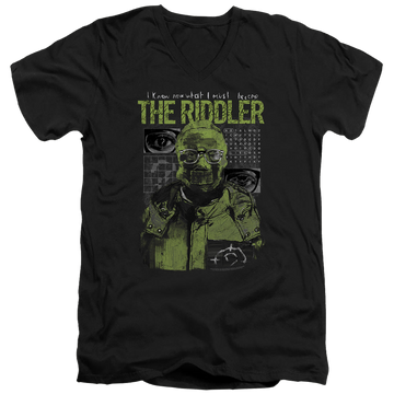 Black men's v-neck t-shirt with The Batman (2022) Riddler Illustration graphic