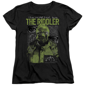 Black women's t-shirt with The Batman (2022) Riddler Illustration graphic