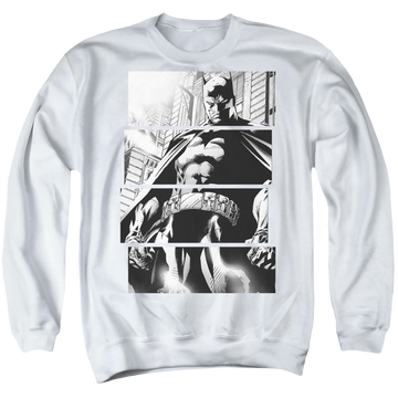 White men's crewneck sweatshirt with The Batman (2022) Panels graphic